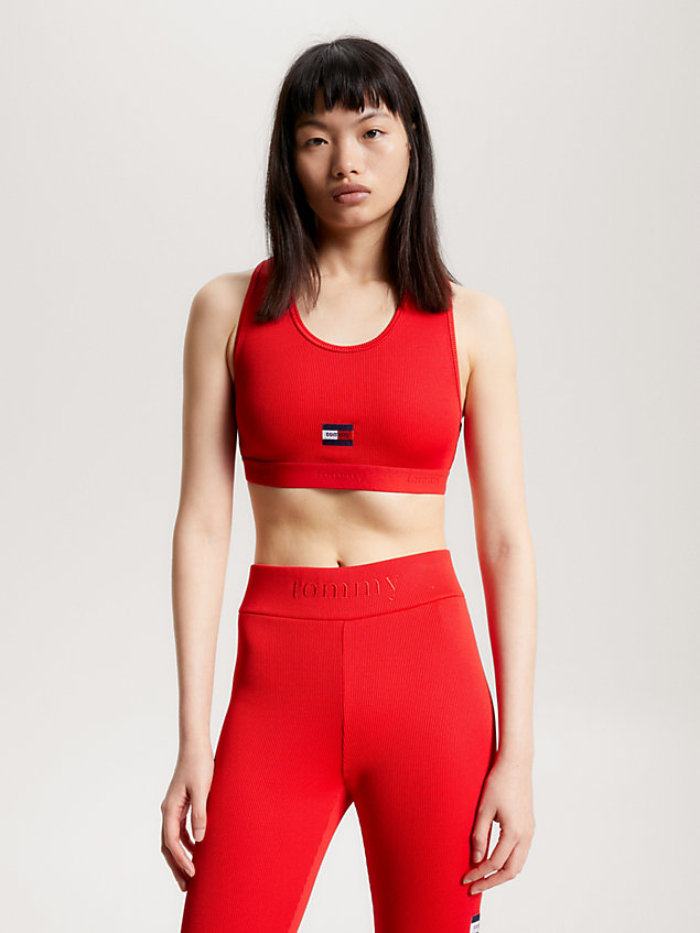 crop top essential a coste incrociato red da donna tommy jeans