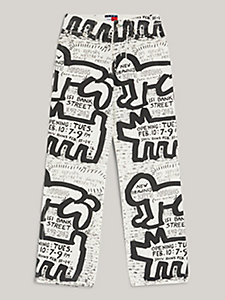 beige tommy x keith haring exhibition poster print betsy high rise trousers for women tommy jeans