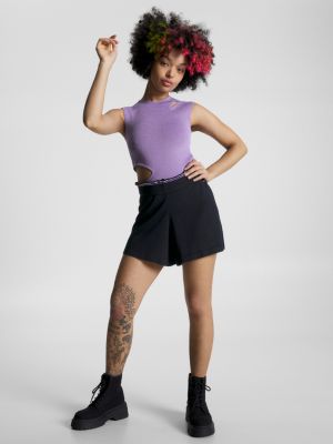 blue tommy jeans x festival short met paperbag-taille voor dames - tommy jeans