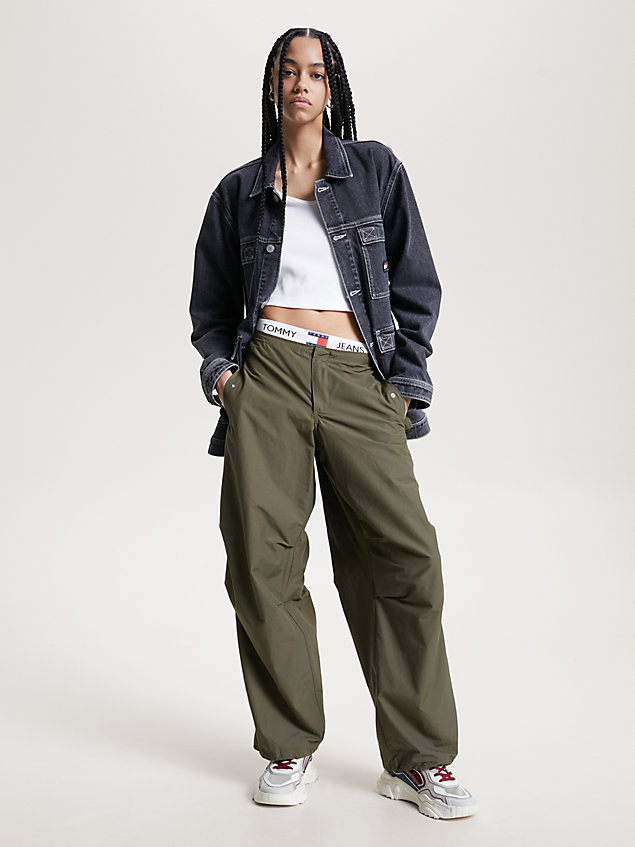 green flap pocket relaxed parachute trousers for women tommy jeans