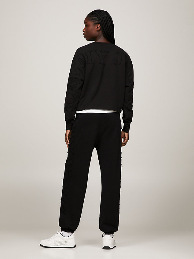 black tonal appliqué relaxed cropped sweatshirt for women tommy jeans