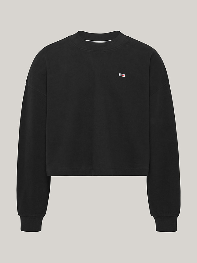 black tonal appliqué relaxed cropped sweatshirt for women tommy jeans