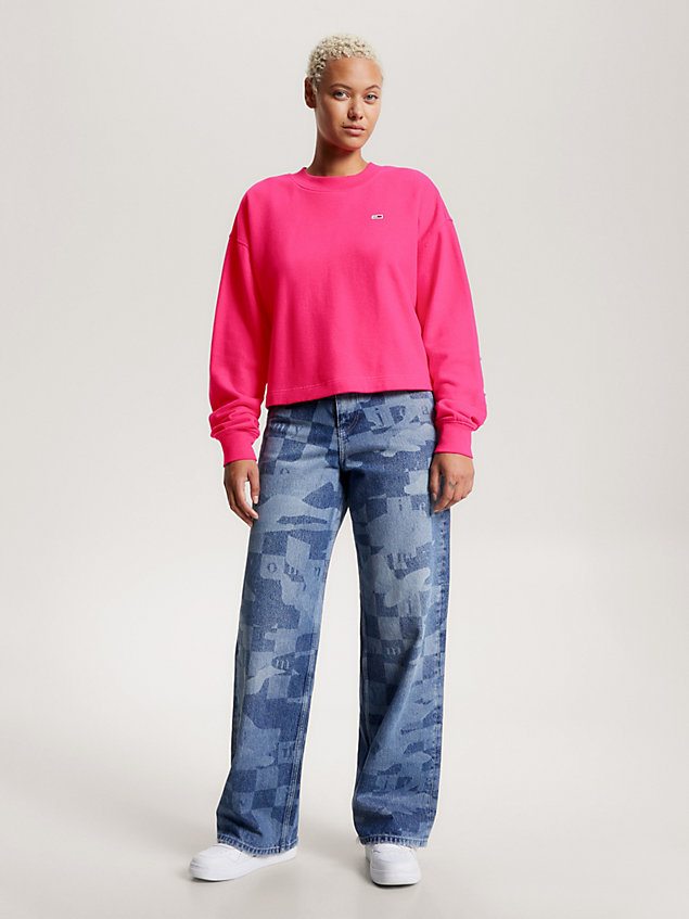 pink tonal appliqué relaxed cropped sweatshirt for women tommy jeans