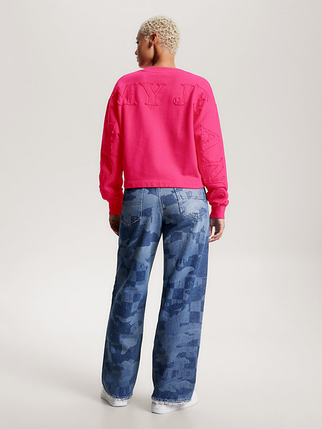 pink tonal appliqué relaxed cropped sweatshirt for women tommy jeans