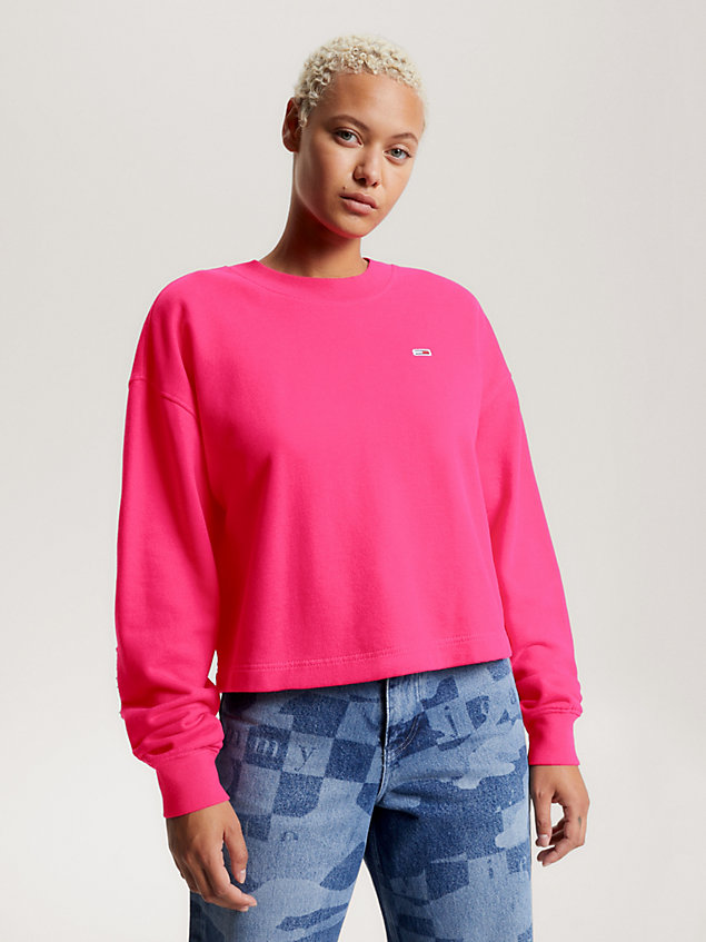 pink krótka luźna bluza z aplikacją dla kobiety - tommy jeans