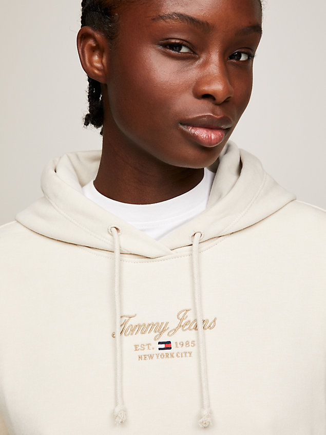 beige essential logo boxy hoody for women tommy jeans