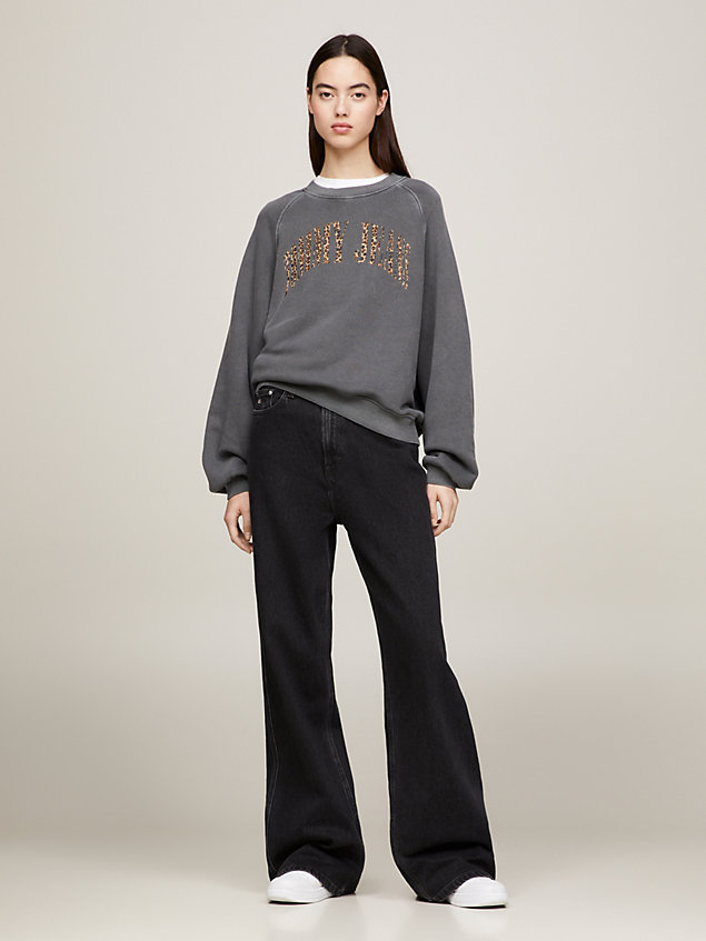 grey leopard print logo relaxed sweatshirt for women tommy jeans