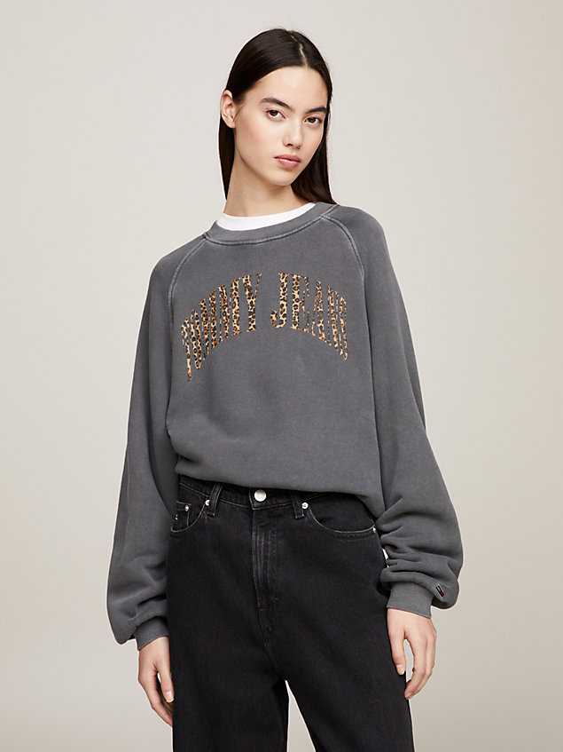 grey leopard print logo relaxed sweatshirt for women tommy jeans