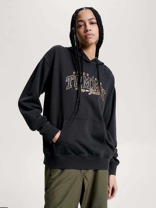 black varsity logo relaxed fit hoody for women tommy jeans