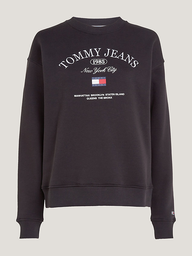 black relaxed fit rundhals-sweatshirt mit logo für damen - tommy jeans