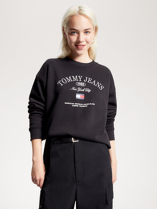 black relaxed fit rundhals-sweatshirt mit logo für damen - tommy jeans