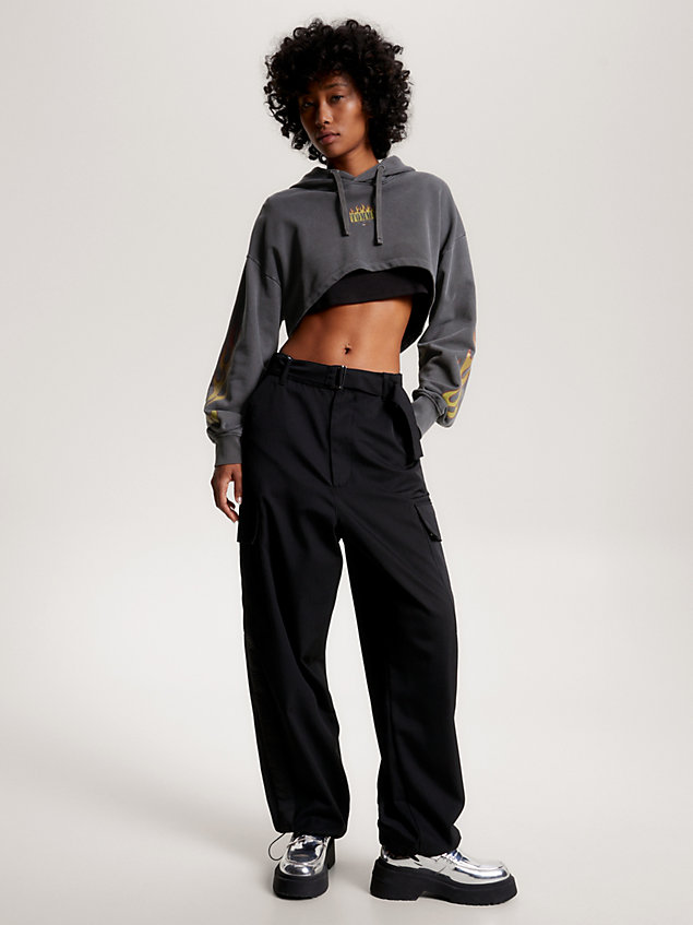 black vintage flame cropped fit hoody for women tommy jeans