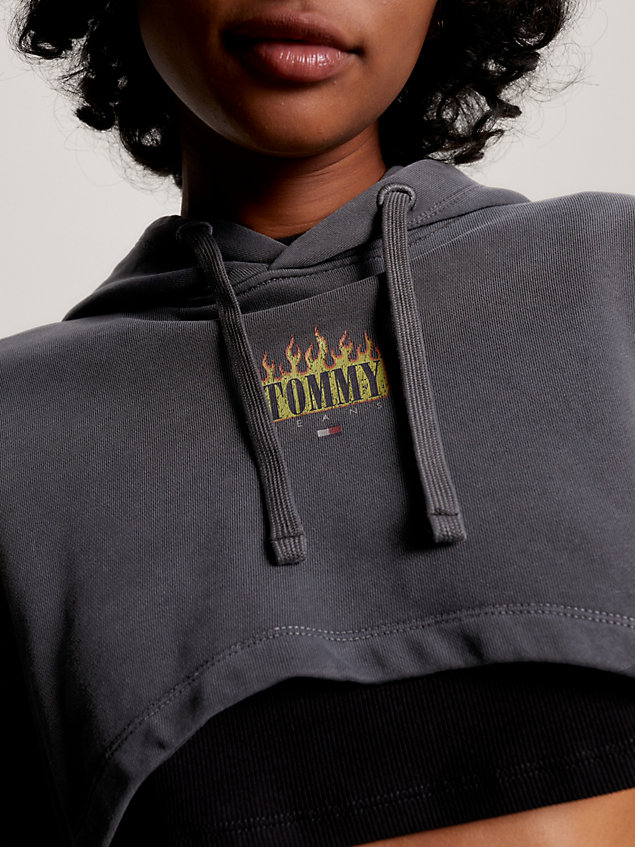 black vintage flame cropped fit hoody for women tommy jeans