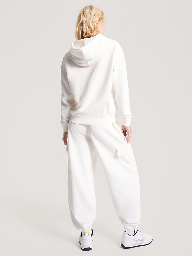 white boxy fit hoodie mit gerippter struktur für damen - tommy jeans