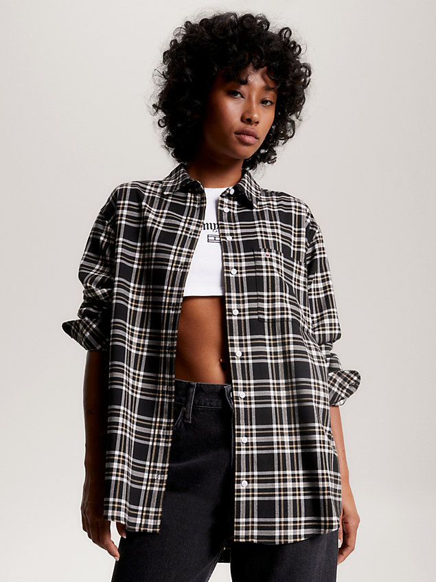 black check patch pocket overshirt for women tommy jeans