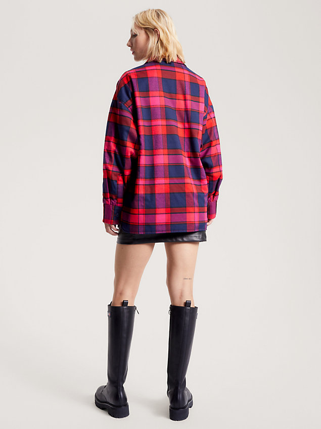 red oversized fit check overshirt for women tommy jeans