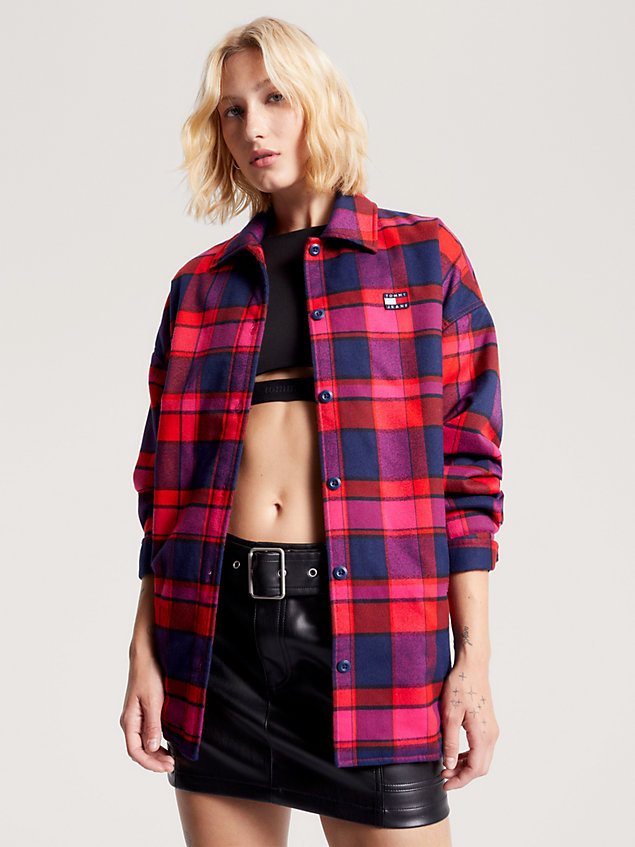 red oversized fit check overshirt for women tommy jeans