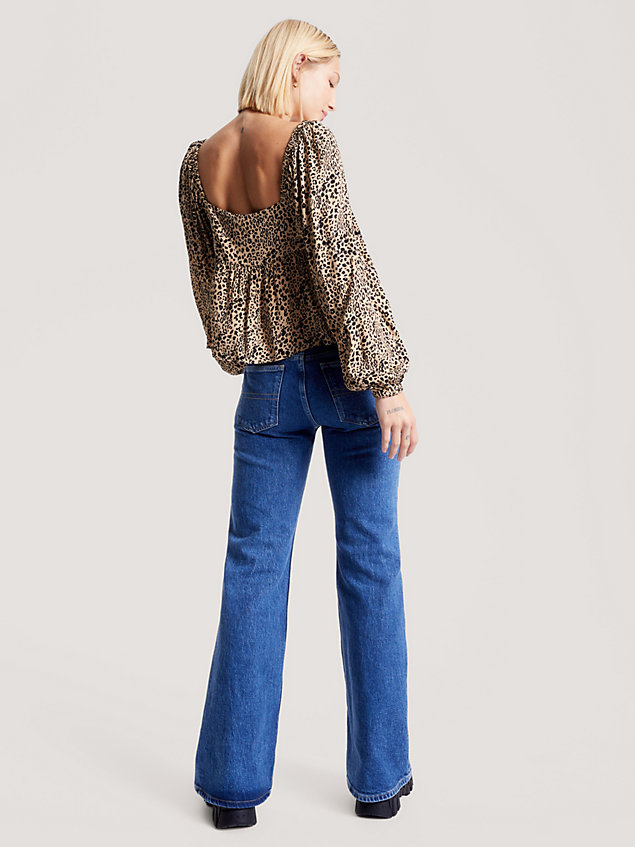 blouse taille peplum motif léopard en viscose beige pour femmes tommy jeans
