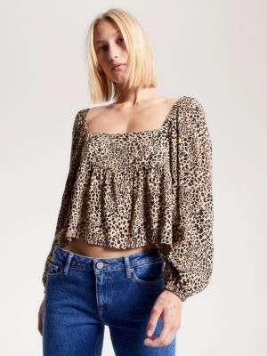 Leopard cheap peplum blouse