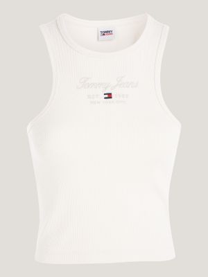 beige essential logo slim fit tank top for women tommy jeans