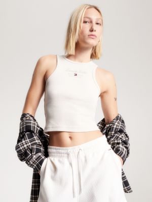 Cropped slim-fit tank top in stretch cotton