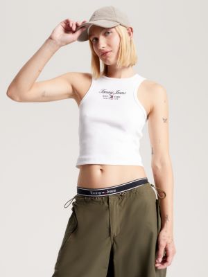 Cropped slim-fit tank top in stretch cotton