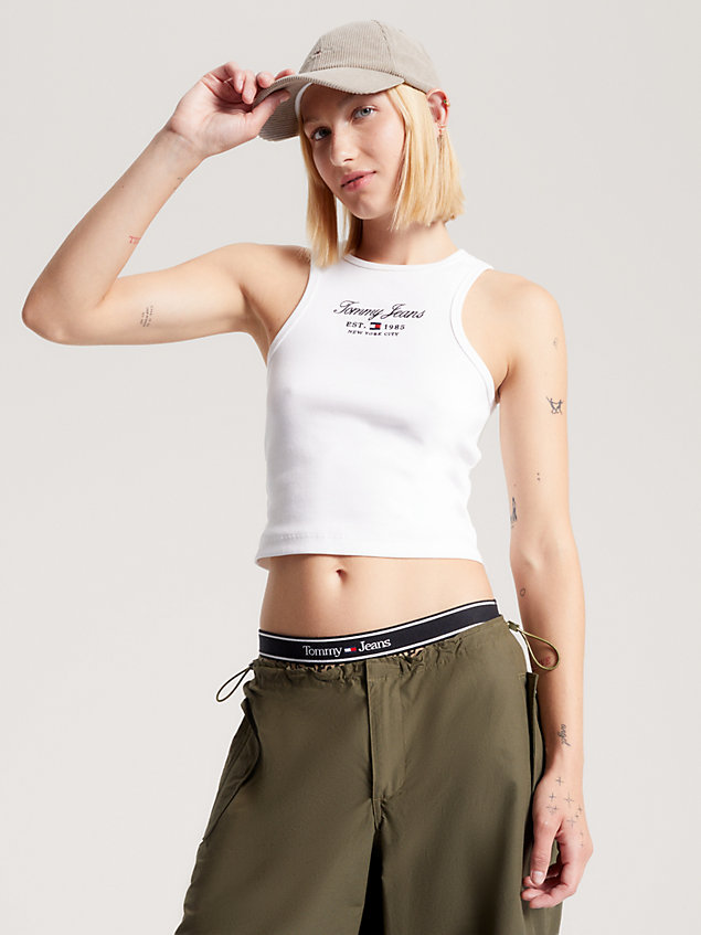 white essential logo slim fit tank top for women tommy jeans