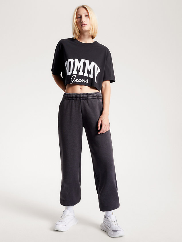 t-shirt crop varsity con logo black da donna tommy jeans