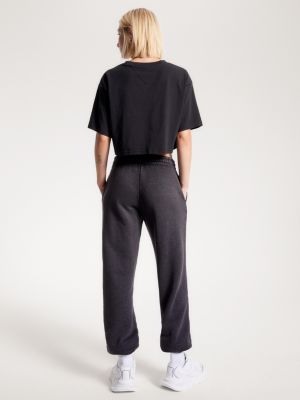 black varsity cropped t-shirt met logo voor dames - tommy jeans