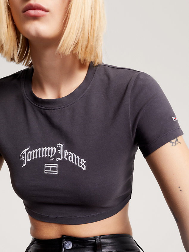 t-shirt crop con logo black da donna tommy jeans
