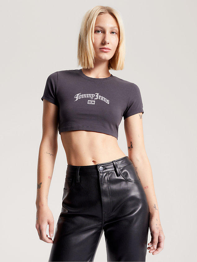 t-shirt crop con logo black da donna tommy jeans