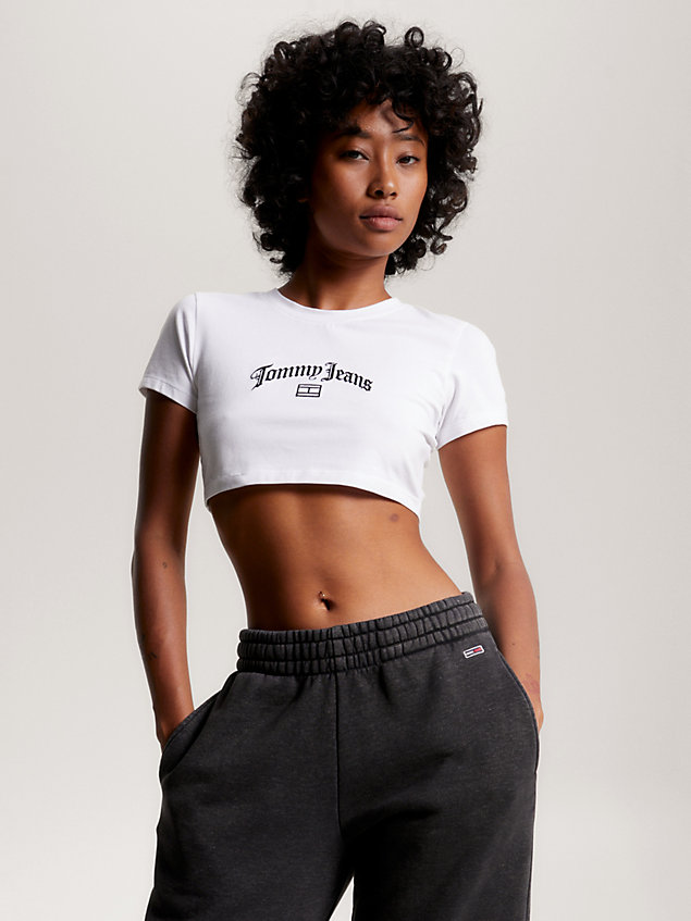 white cropped fit t-shirt mit logo für damen - tommy jeans