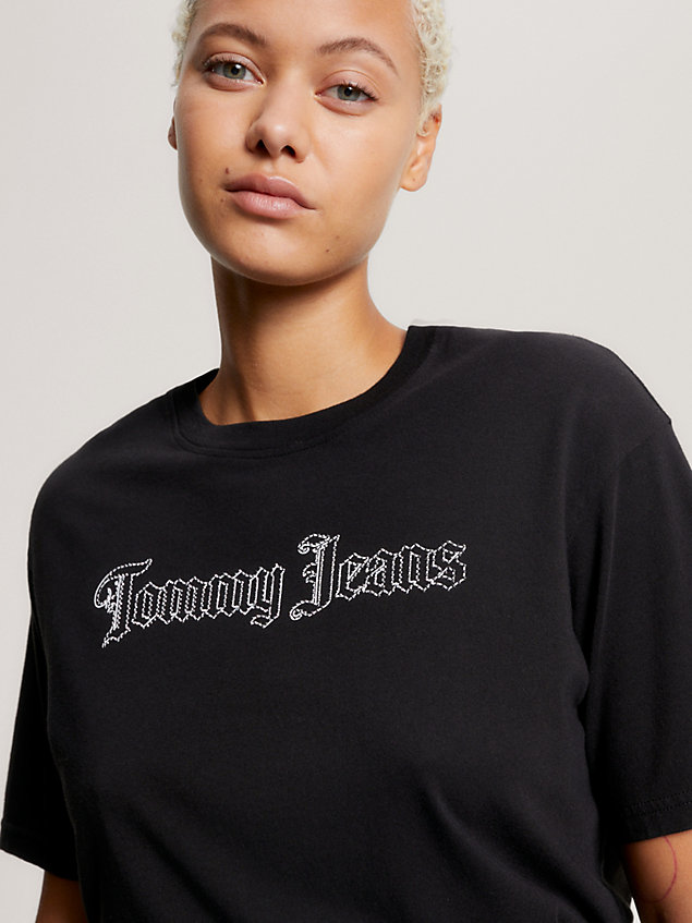 black relaxed fit t-shirt mit grafik-logo hinten für damen - tommy jeans