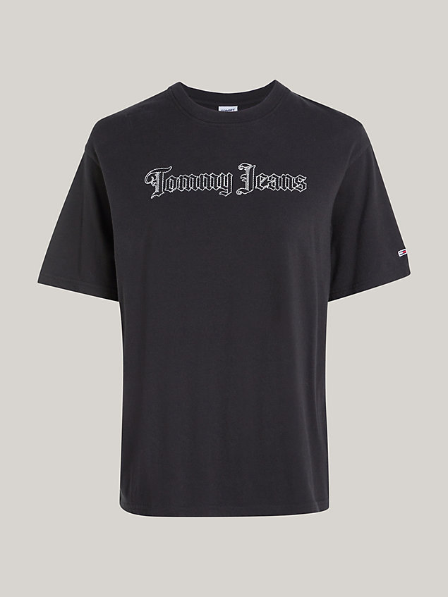 black luźny t-shirt z logo i grafiką z tyłu dla kobiety - tommy jeans