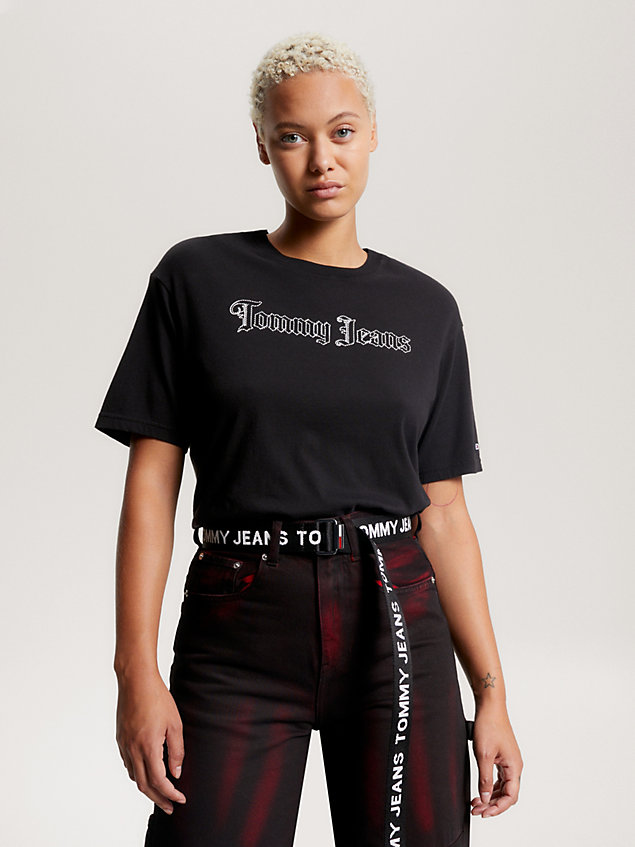 black luźny t-shirt z logo i grafiką z tyłu dla kobiety - tommy jeans