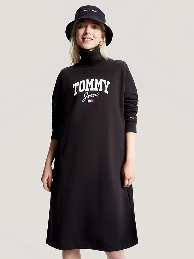 black varsity mock turtleneck jumper dress for women tommy jeans
