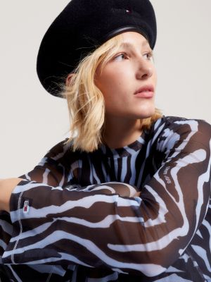 blue mesh maxi-slipdress met zebraprint voor dames - tommy jeans