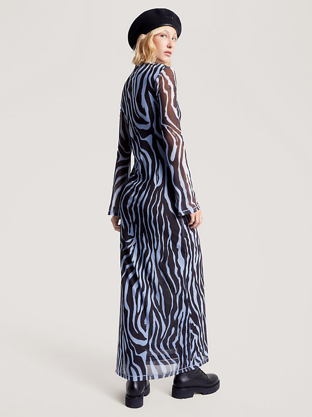 blue zebra print mesh maxi slip dress for women tommy jeans