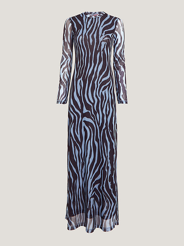 blue zebra print mesh maxi slip dress for women tommy jeans