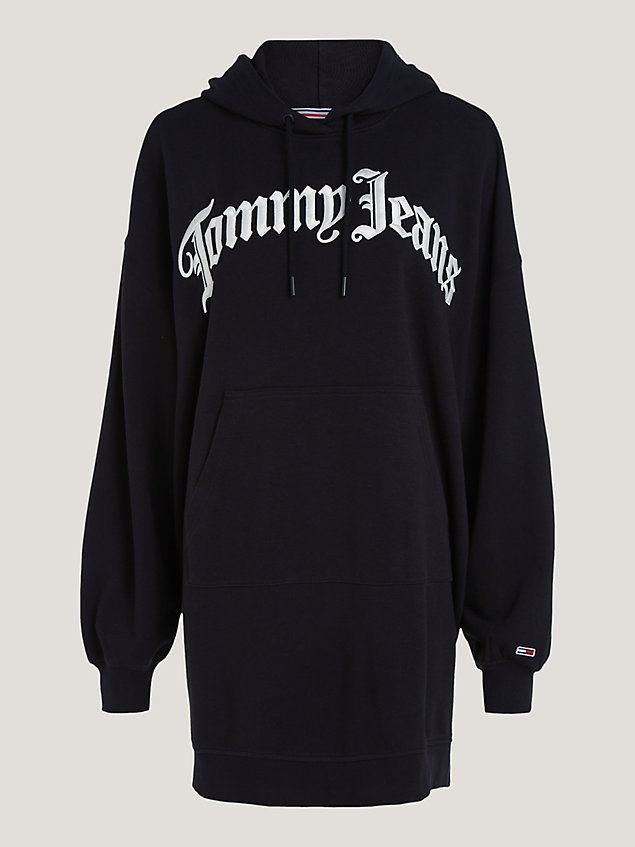 black grunge logo oversized hoody dress for women tommy jeans
