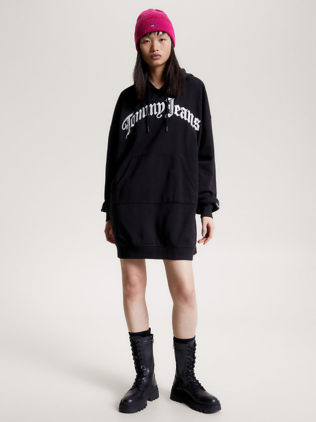 black grunge oversized hoodiejurk met logo voor dames - tommy jeans