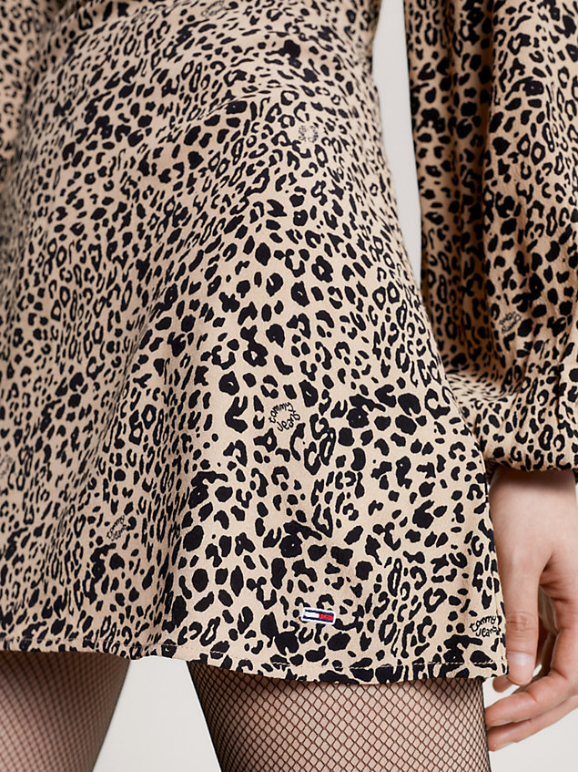 beige leopard print v-neck mini dress for women tommy jeans