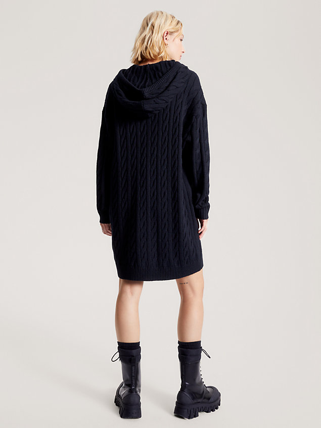 black cable knit hoody dress for women tommy jeans