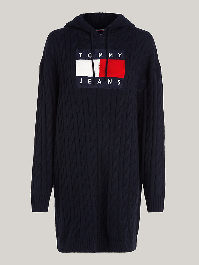 black cable knit hoody dress for women tommy jeans