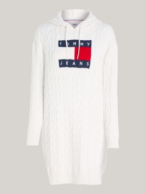 Cable Knit Hoody Dress White Tommy Hilfiger