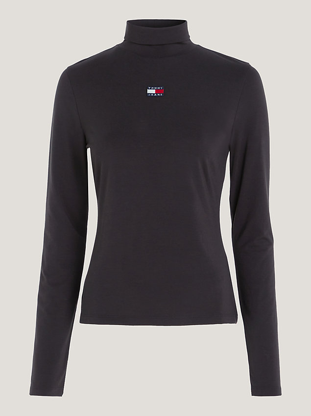 black slim fit mock turtleneck jersey top for women tommy jeans