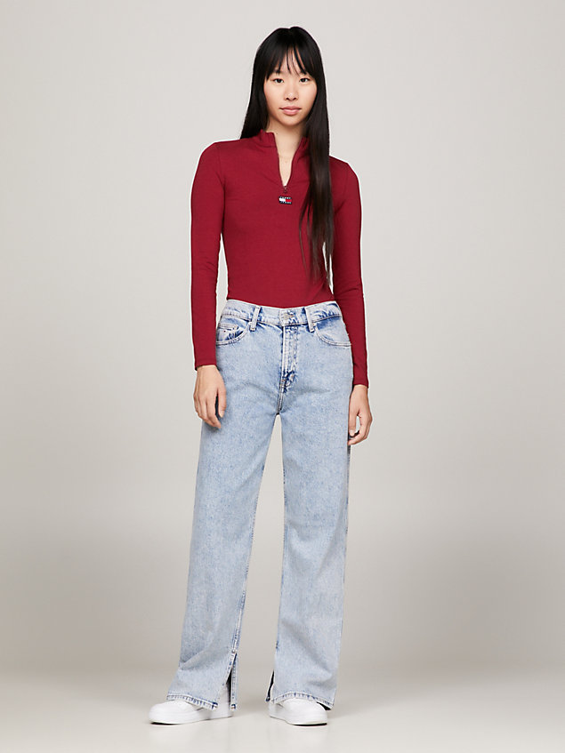 red zip mock turtleneck slim fit top for women tommy jeans