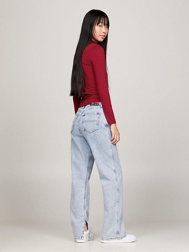 red slim fit top mit mock-rollkragen für damen - tommy jeans