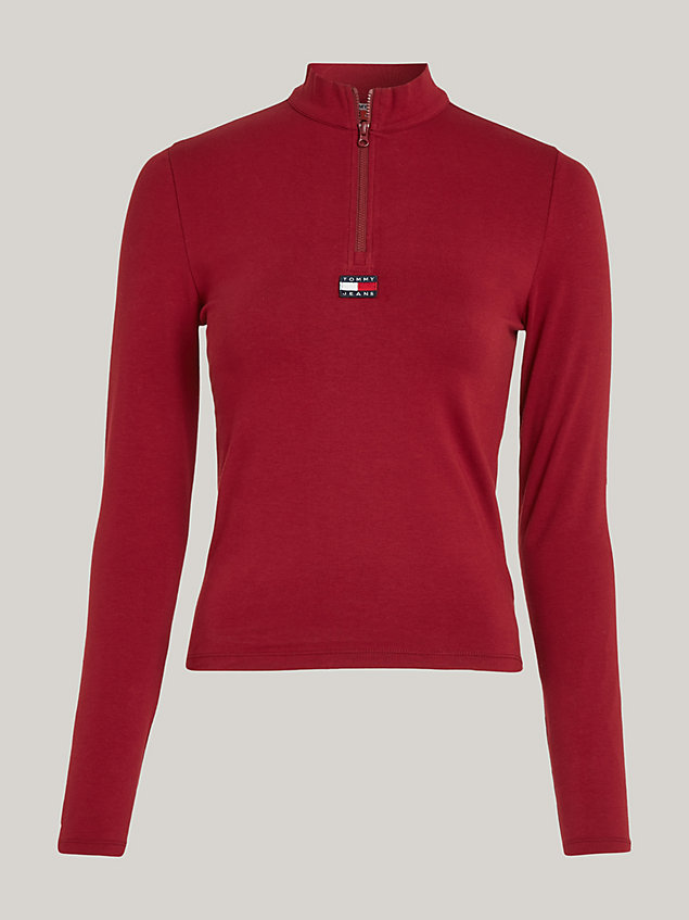 red zip mock turtleneck slim fit top for women tommy jeans