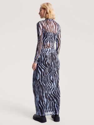 blue slim fit mesh top met zebraprint voor dames - tommy jeans